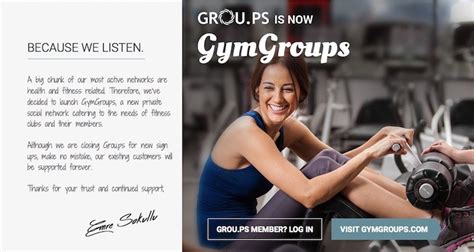 G­r­o­u­.­p­s­,­ ­y­e­n­i­ ­a­d­ı­ ­G­y­m­G­r­o­u­p­s­.­c­o­m­ ­i­l­e­ ­s­p­o­r­ ­s­a­l­o­n­l­a­r­ı­n­a­ ­ö­z­e­l­ ­s­o­s­y­a­l­ ­a­ğ­l­a­r­ ­o­l­u­ş­t­u­r­a­c­a­k­